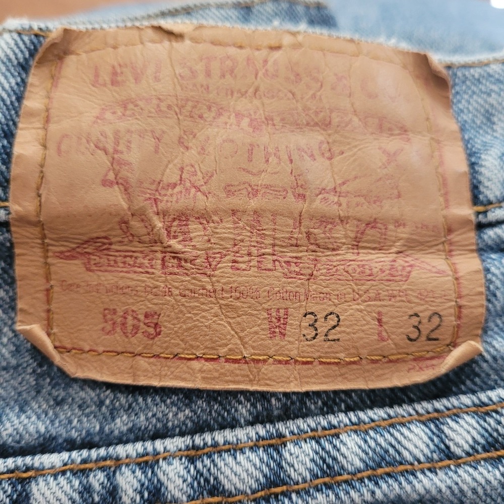 Levis 505 Jeans Vintage 90s Made in USA 32x32 Light Wash Distressed Grunge Zip - Picture 3 of 13